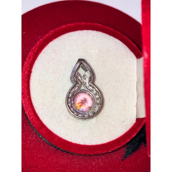 Pink Faux Tourmaline Crystal Rhinestones 7/8 Inch Pendant! - Picture 3 of 7